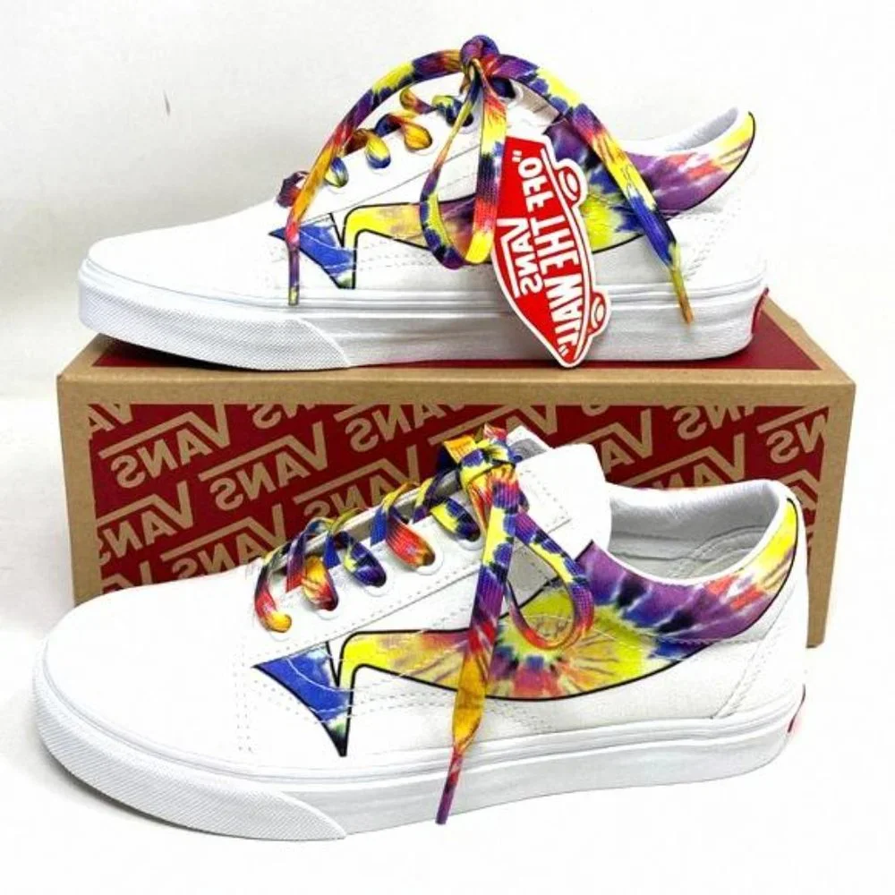 💖MEGA SALE💖VANS Old Skool Warp Canvas White Tie VN0A4U3B21R Women’s Shoe Dye